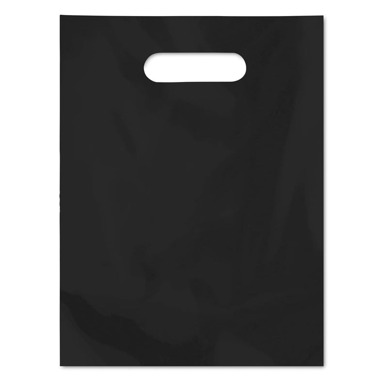 Practicon Plastic Merchandise Bag with Die Cut Handle, 9" x 12" Size, 2 Mil Bag, 100 Pack, Black - Image 1